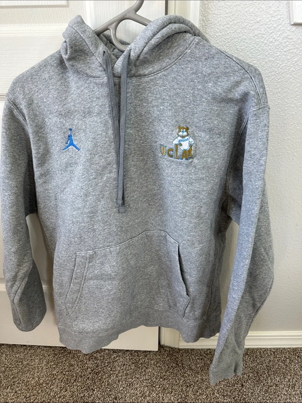 Nike Gray UCLA Jumpman Hoodie with Blue and Gold Embroidery